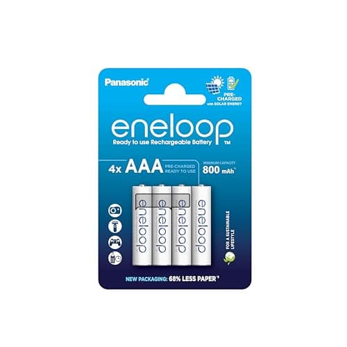 eneloop, AAA/Micro NI-MH Akku, 4er-Pack, Kapazität mit min. 800 mAh, Ready-to-Use NI-MH Akkus, bis zu 2000 Mal wiederaufladbar, plastikfreier Verpackung, Standard, weiß