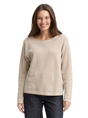 TOM TAILOR Damen Strickpullover aus Bio-Baumwolle, 30438 - Beige Bubble Structure, M Bio Öko