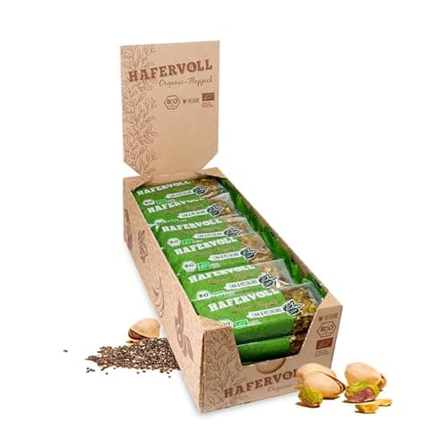 HAFERVOLL Organic Flapjack Chia & Pistachio, 18 x 60 g Müsliriegel - Bio-zertifiziert, mit Honig ohne Zusatz von Zucker, Hafer, im Ofen gebacken Bio