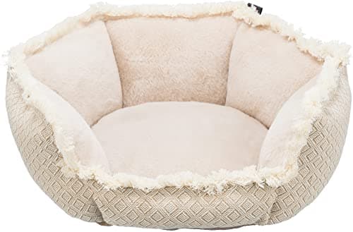 TRIXIE Hundebett Boho 50 × 50 cm in beige - weiches Hundekissen mit Plüschelementen - Hundekorb für kleine Hunde - rutschfest und waschbar - 38212