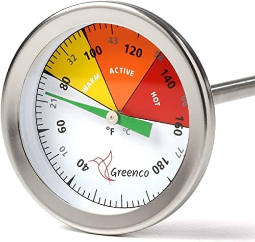 Greenco Kompost-Thermometer für Erde, Edelstahl, Celsius und Fahrenheit, 50,8 cm Stiel L Öko