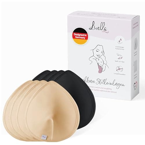 Livella | Waschbare Stilleinlagen (8 Stück) mit saugstarkem Kern aus natürlichen Bambusfasern/wiederverwendbar/inkl. Wäschenetz (Schwarz/Beige) Bio Öko