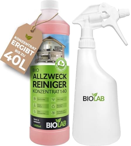 BIOLAB Bio Allzweckreiniger Konzentrat (1 Liter plus Sprayflasche zum Mischen) Universalreiniger Haushalt, Multi Clean Reinigungsmittel, Allesreiniger, Universal Putzmittel Reiniger Bio Öko