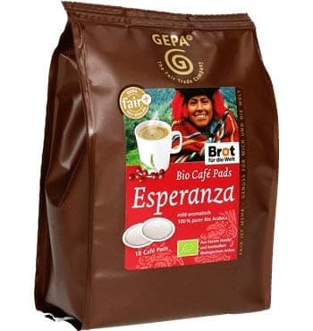 GEPA Kaffeepad Bio Café Esperanza, mild & aromatisch, koffeinhaltig, 18 Pads á 7 g, Sie erhalten 6 Packungen á 18 Pads Bio