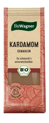 BioWagner - Bio Kardamom gemahlen | verfeinert süße Desserts, asiatisch oder orientalische Rezepte | naturbelassene Bio-Zutaten | recyclebare Verpackung | 20 g Bio Öko