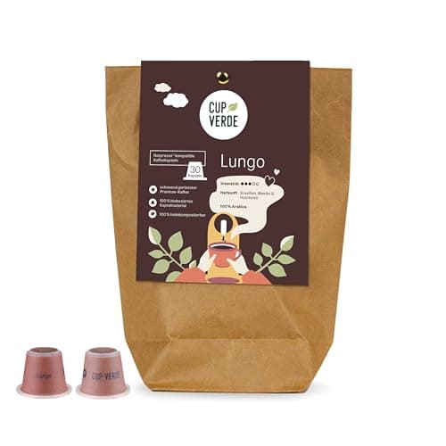 CUP VERDE – 30 Lungo Kaffeekapseln kompatibel mit Nespresso*/ fein aromatisch/Nachhaltig - Klimaneutral – fair gehandelt - schonend geröstet Bio Öko
