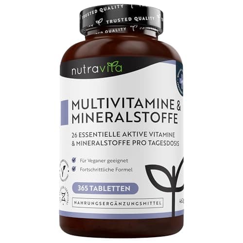 Multivitamin & Mineralstoffe - 365 hochdosierte Tabletten mit Bioaktiv-Formen und Premium-Rohstoffen - Unabhängig Laborgetestet - vegane, Multivitamintabletten mit 26 aktiven Vitamine Bio Vegan