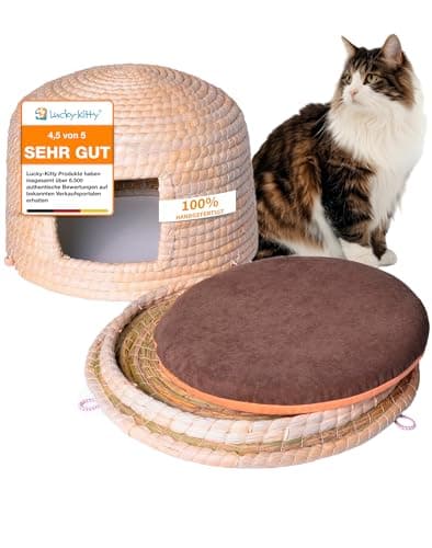 Lucky-Kitty Katzenkorb „Neko-Chigura” I Katzenhöhle 100% handgefertigt, mit Kissen I Katzen Schlafplatz, traditionell japanisch - Unikat I Katzen Körbchen oder Hundehöhle kleine Hunde, nachhaltig Öko