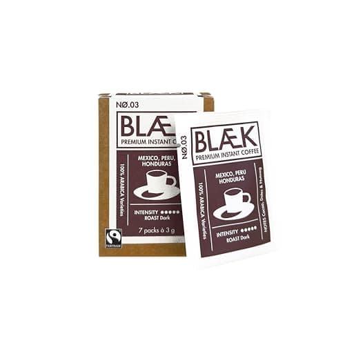 BLÆK Specialty Bio Instant Kaffee Nø.3 | Blaek Espresso Organic Dark Blend: Coffee To Go Box löslich 7 Sachet Sticks | Arabica Hochland Kaffeebohne ökologisch Kakao | Hotel Camping Reise Büro Bio Öko