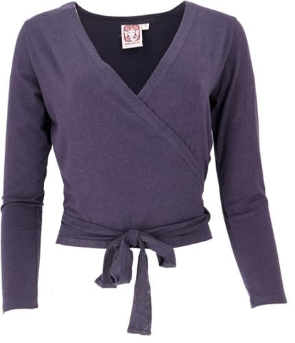 GURU SHOP Yoga Langarmshirt, Bio Baumwolle Wickelshirt, Tanzshirt - Nachtblau, Damen, Synthetisch, Size:L