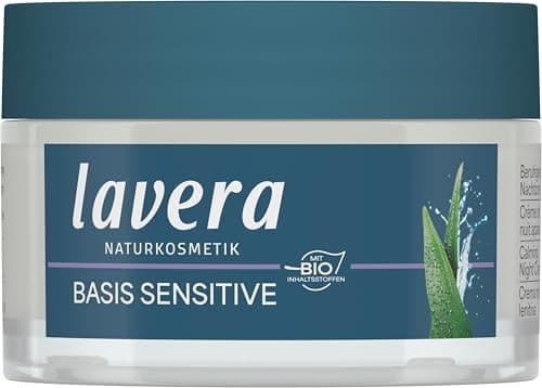 lavera basis sensitiv Beruhigende Nachtcreme - Naturkosmetik - Vegan - Bio Aloe Vera & Bio Mandelöl - Feuchtigkeitsspendend - Gesichtscreme - Nachtpflege - parfümfrei - 1 x 50ml Bio Vegan