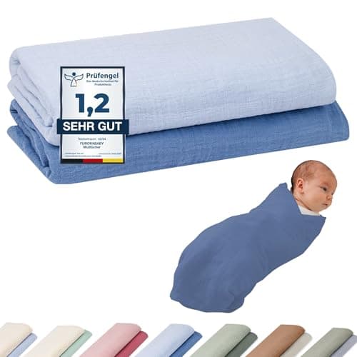 furora BABY Mullwindeln & Pucktuch 120x120 cm XXL (weiche Musselin Bio-Baumwolle) Oeko-TEX 100 Mulltücher Baby | saugtark + 60 Grad waschbar | Stoffwindeln Tuch, große Spucktücher (Ocean) Bio