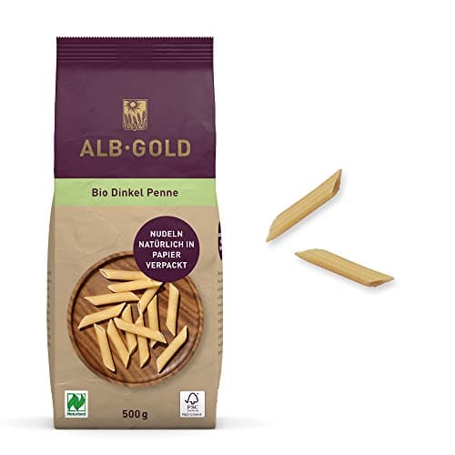 ALB-GOLD Bio Dinkel Pasta Penne I vegan I Naturland Dinkel aus deutscher Landwirtschaft I Nachhaltig in Papier verpackt I 500g Papierbeutel I Hergestellt in Deutschland Bio Öko Vegan