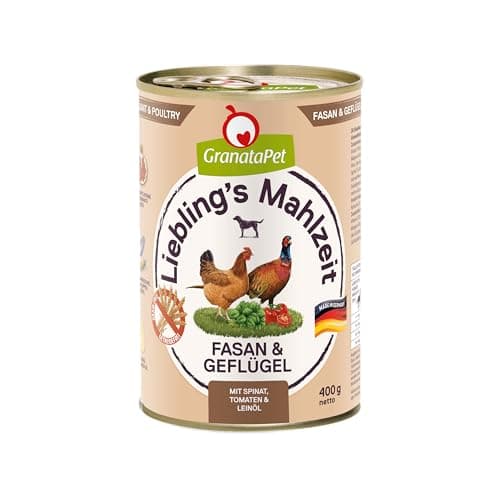 GranataPet Liebling's Mahlzeit Fasan & Geflügel, Nassfutter für Hunde, Hundefutter ohne Getreide & ohne Zuckerzusätze, Alleinfuttermittel, 6 x 400 g Öko