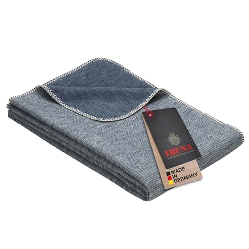Ibena Wolldecke Lausanne 140x200 cm – Baumwolldecke blau aus Biobaumwolle, Sommerdecke angenehm weich und leicht, Made in Germany Bio Öko