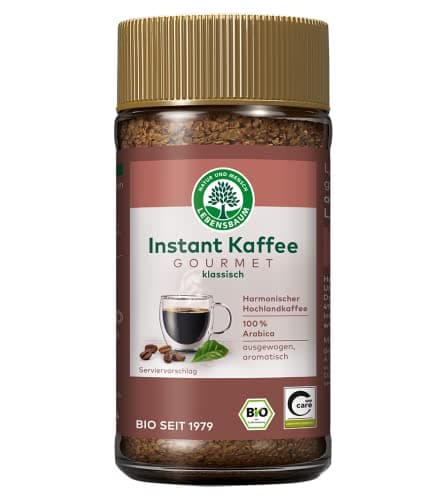LEBENSBAUM Instant Kaffee Gourmet, Bio Instant Kaffe, löslicher Bohnenkaffee aus Arabica Bohnen, ausgewogen aromatischer Genuss, 100 g Bio Öko