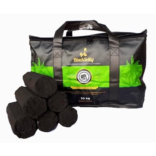 BlackSellig Beach Kokos Grillbriketts XXL | Reine Kokosnussschalen Grillkohle | umweltfreundlich | raucharm | extra Lange Brenndauer | Beach Cocos Stangen (10kg XXL Stangen) Öko