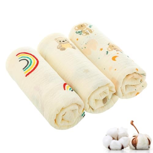 Kaisibum Musselintücher für Babys,3 Stück Mullwindeln Spucktücher 75X75CM Spucktücher aus Reine Baumwolle,saugfähig und atmungsaktiv,ideal zum Reinigen,Abwischen und Abdecken von Neugeborenen Bio