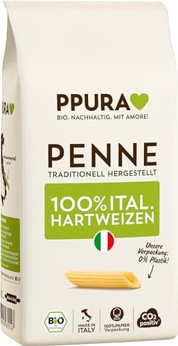 PPURA Bio Penne Hartweizen Pasta 500 g, 100% natürliche Röhrennudeln, Made in Italy - italienische Nudeln ohne Zusatz-, Farb- oder Konservierungsstoffe Bio Öko