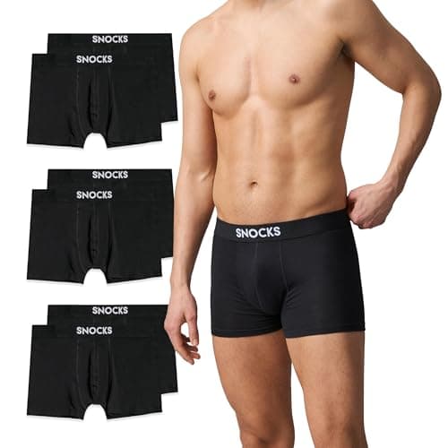 Snocks Boxershorts Herren aus Bio-Baumwolle (6er Pack) - Atmungsaktiv und Ideal für Sport und Alltag - Kein juckendes Etikett - Unterhosen Herren - Schwarz - L Bio