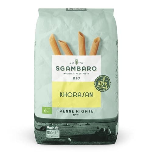 Sgambaro Bio Pasta Penne Rigate N.91-500 g aus Khorasan - Weizen – Antiker, proteinreicher Weizen, 100% italienischer Anbau – Vielseitig in der Küche und nährstoffreich Bio Öko
