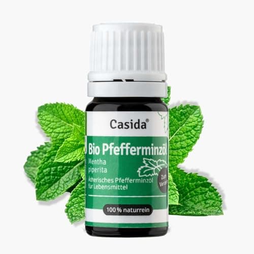 Casida Bio Pfefferminzöl 5ml – 100% reines ätherisches Öl, Lebensmittelqualität, innerlich anwendbar, vegan, ohne Zusatzstoffe, vielseitig einsetzbar Bio Vegan
