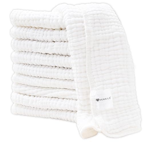 FENSILO Musselintücher für Babys |10er 35x50cm-600g|extrem Dicke 6 Lagig|100% Baumwolle Musselintuch|Spucktücher Baby, Stoffwindeln Musselin|Premium Qualität|weiß|Spucktücher für Jungen und Mädchen Öko