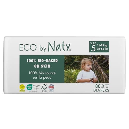 Eco by Naty Baby Öko Windeln - umweltfreundliche Premium-Bio Windeln aus pflanzenbasierten Materialien, ideal für empfindliche Babyhaut (Größe 5 - 80 Stück) Bio Öko Vegan