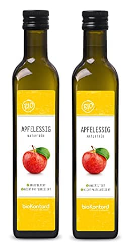 Apfelessig naturtrüb BIO 1000ml (2x 500ml) I rein, unverarbeitet, unpasteurisiert I Apfelessig ungefiltert mit Essigmutter von bioKontor Bio