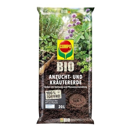 COMPO BIO Anzucht- und Kräutererde für Aussaaten, Kräuter, Stecklinge und Jungpflanzen, Torffrei, 20 Liter Bio