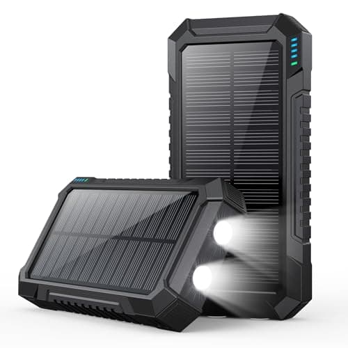 Solar Powerbank 26800mAh, PD 15W Power Bank mit USB C Tragbares Solarladegerät, Externer Akku 2 Ultrahelle Taschenlampe und 3 Ausgängen, Akku Pack für Smartphones, Tablets, Outdoor Camping und mehr