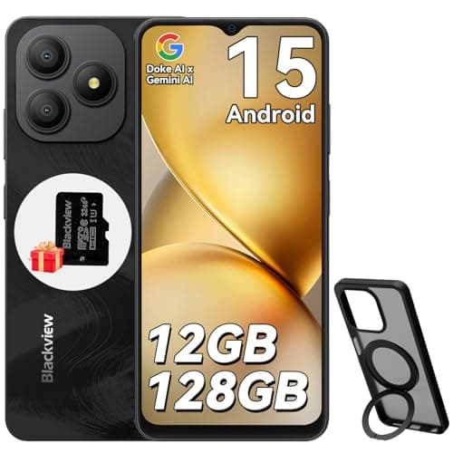 Blackview Wave 9C Handy Ohne Vertrag Android 15, 12GB+128GB/2TB TF, 6.56", 5000mAh Smartphone Ohne Vertrag Günstig, IP54, 13MP+8MP, Fingerabdruck/GPS/OTG/ 32GB TF Karte/Ring-Halter Handyhülle