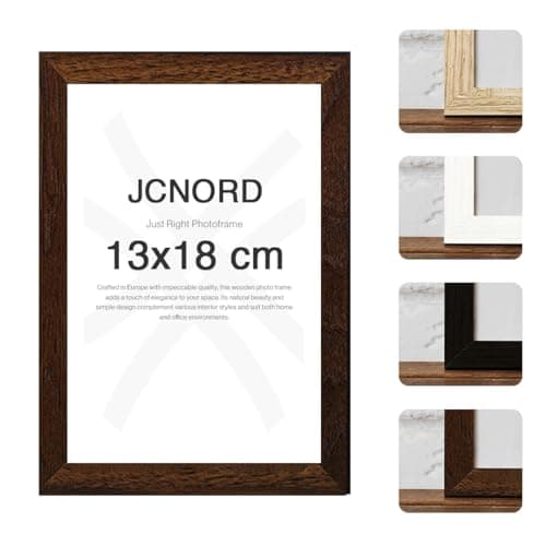JCNORD MDF Walnussfarbener Holz Bilderrahmen 13x18 cm mit bruchsicherem Acrylglas | Moderner Fotorahmen für Wände und Tische