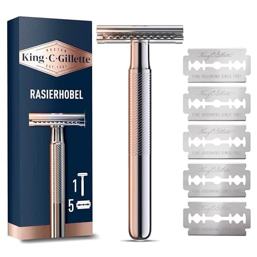 King C. Gillette Rasierhobel für Männer, mit Sicherer Doppel-Schneidekante, Metallgriff und Anti-Reibungsbeschichtung für Präzision — Nassrasierer Herren mit 5 ORIGINAL Klingen