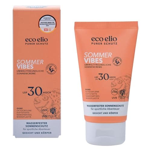 eco elio LSF 30 Sonnencreme 75ml "Sommer Vibes" I Wasserfest ohne Octocrylene und Mikroplastik I Kokosduft I Sunscreen für Face und Körper Öko