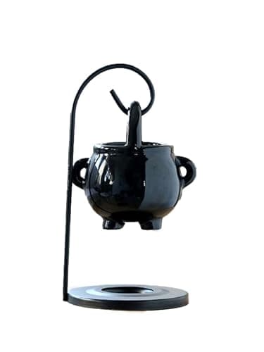 Schwebender Keramik Duftöl-Brenner Hexenkessel – Aromalampe für ätherische Öle, Ölverdampfer mit Teelichthalter – Duftlampe für Meditation, Wellness, Esoterik, Halloween, Rituale & Geschenk (Schwarz)