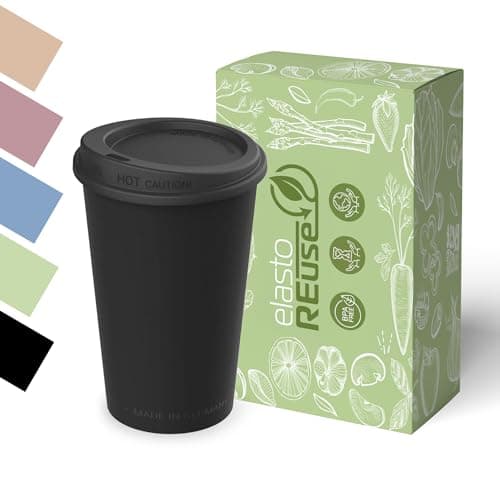 ElastoREuse – Kaffeebecher 250ml Wiederverwendbar für Heißgetränke – Mehrweg Coffee to Go Becher Nachhaltig & Spülmaschinenfest – Kleiner Kunststoff Mehrwegbecher (Schwarz) Öko