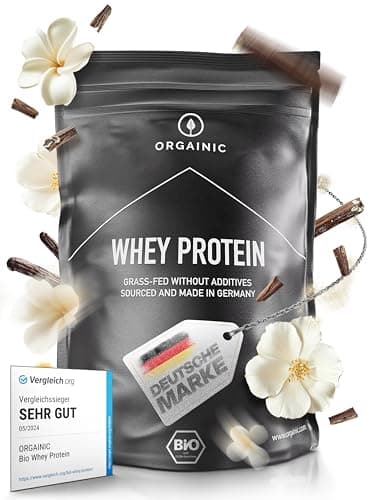 ORGAINIC Bio Vanille Whey Protein - Bio Zertifiziert ohne Zusatzstoffe - Eiweißpulver aus Deutschland - Grasfütterung - 1000g Bio Öko