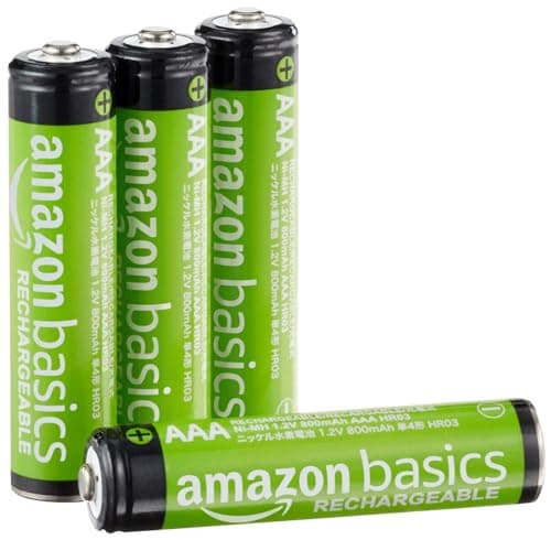 Amazon Basics 4er-Pack wiederaufladbare AAA-NiMH-Leistungsbatterien, 800 mAh, 1,2 V, bis zu 1000x wiederaufladbar, vorgeladen