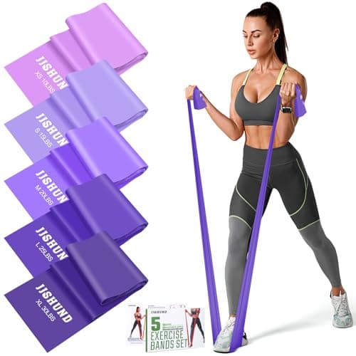 5 Stück Fitnessbänder Set, 1.5M Resistance Bands Widerstandsbänder in 5 Stärke Gymnastikband Fitnessband für Männer Frauen Pilates Yoga Krafttraining