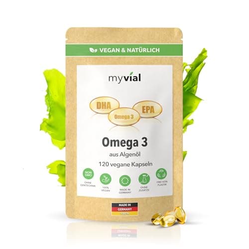 Omega 3 Kapseln vegan 120 Stück – 600 mg EPA & DHA aus Algenöl – hochdosiert – Triglycerid-Form – nachhaltig produziert in Deutschland – ohne Zusatzstoffe – laborgeprüft Bio Öko Vegan