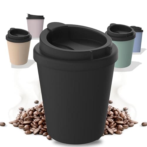Thermobecher Kaffee to go aus Bio-Kunststoff - Kaffeebecher 250 ml BPA-frei & 100% recyclebar - Made in Germany Trinkbecher mit Deckel - Coffee Mug fürs Büro, Auto, Schule uvm. (Schiefer)