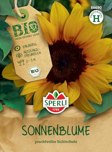 Sperli BIO Sonnenblumensamen - Riesen Sonnenblume Samen, Wuchshöhe 3-4m, Einjährig, Farbenfrohe Gartenbereicherung & Tier-Nahrungsquelle, sonnenblumen samen groß, sonnenblumensamen kaufen Bio