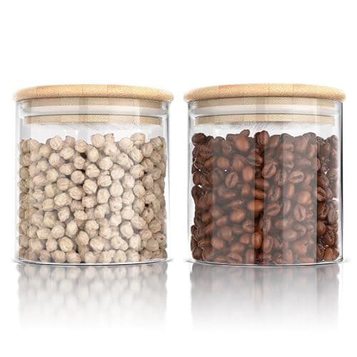 Arendo - Vorratsgläser mit Deckel - 2er Set - Behälter aus Glas – hitzebeständig – Vorratsdosen mit Bambusdeckel - luftdicht - für Müsli Zucker Mehl Kaffee Reis