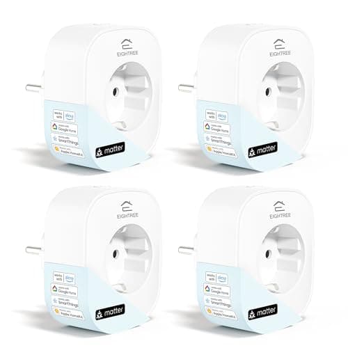 EIGHTREE Matter Steckdose, WLAN Smart Steckdose mit Strommessung, Zeitplan, Fernzugriff, Funktioniert mit 𝗛𝗼𝗺𝗲𝗸𝗶𝘁, Alexa, Google Home, SmartThings, Hub erforderlich, Nur 2,4-G-WLAN, 16A Öko