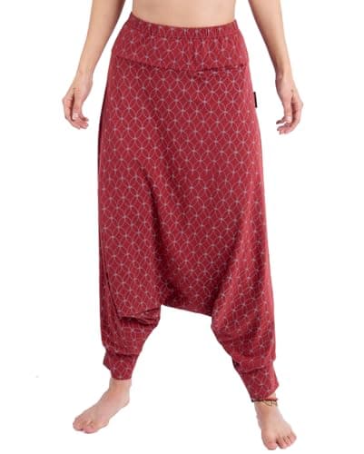 GURU SHOP Afghani Hose aus Bio-Baumwolle, Organic Haremshose, Pluderhose, Yogahose, Aladinhose - Bordeauxrot, Damen, Size:XL Bio