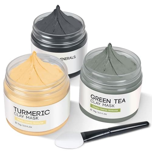 Gesichtsmaske, Kurkuma Tonerde Maske, Totes Meer Maske, Grüner Tee Gesichtsmaske, Masken-Set für Tiefenreinigung, Mitesser, Akne und Ölkontrolle, Clay Face Mask, 3x70g Öko