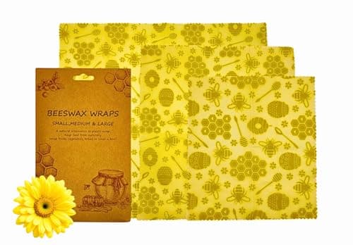 Natürliche BIO Bienenwachstücher für Lebensmittel im 3er Set, Lebensmittelverpackung, plastikfrei, natürlich, nachhaltig, umweltfreundlich und ökologisch abbaubare Verpackung Bio Öko