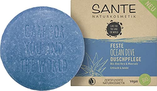 SANTE Naturkosmetik Feste Seife zum Duschen, Vegane Formel mit Bio-Aloe und Meersalz, Ocean Dive Duschpflege, 1 x 80 g Bio Öko Vegan