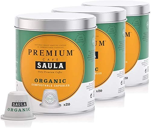 Saula Premium Packung mit 3 Dosen mit 60 kompostierbaren Kapseln. 100% Bio-Kaffee. Nespresso® kompatibel